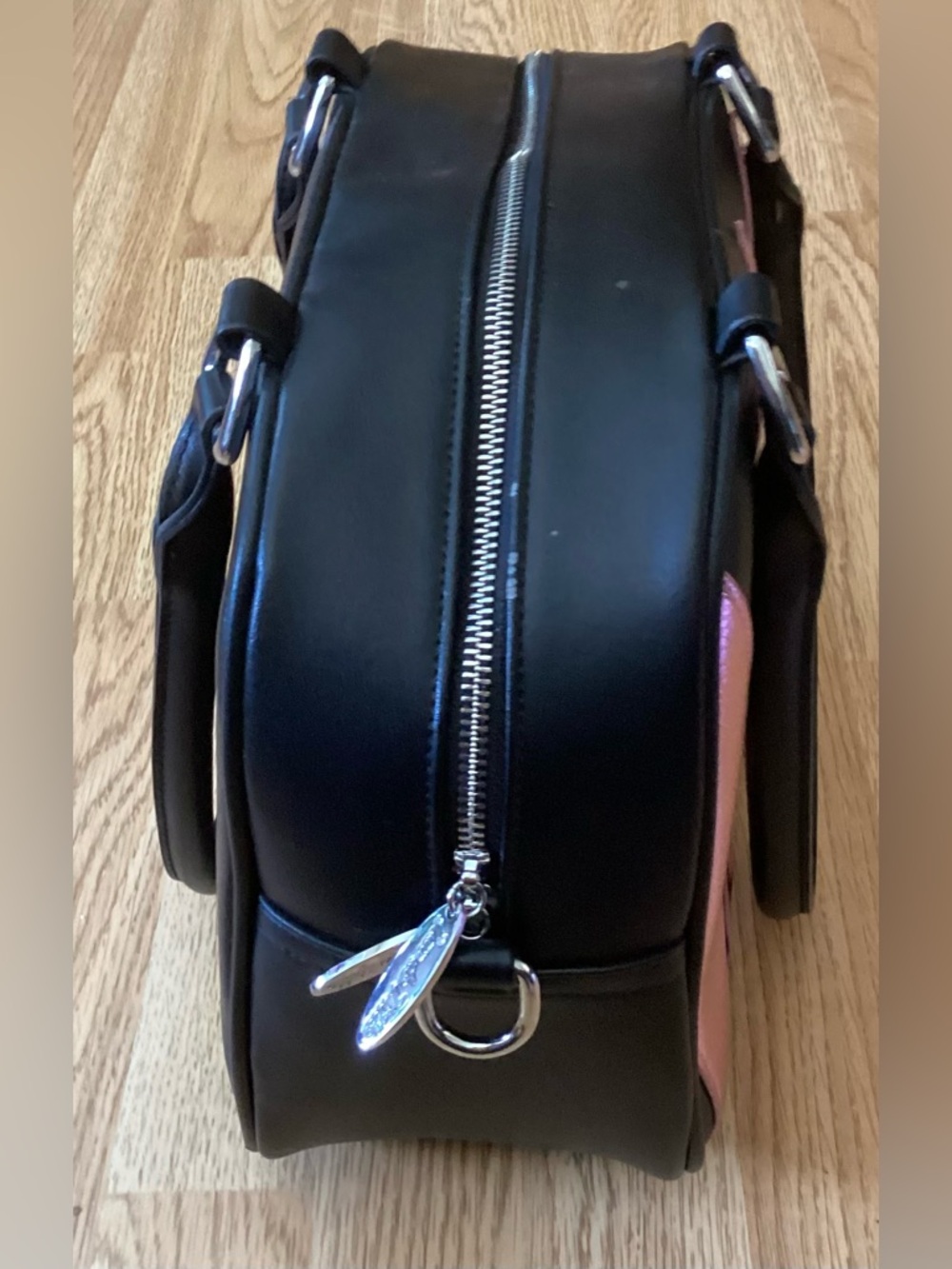 Lux de Ville Black Satchel with Metallic Pink Diamond Panels - Picture 9 of 11